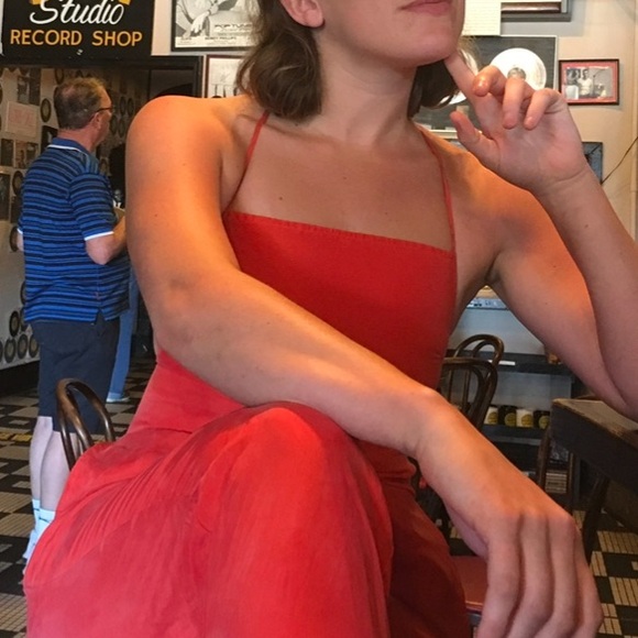 Free People RARE Open Back Backless Silk Jumpsuit Capri Length Tie Back Peach - Picture 4 of 14